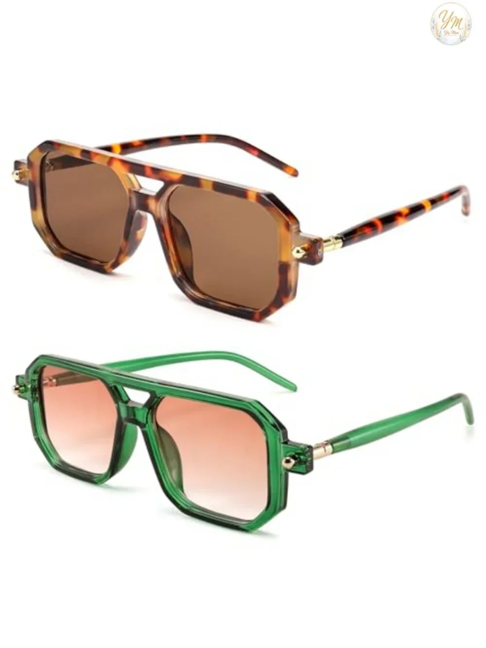 Vintage Square Aviator Sunglasses UV400 Protection Retro Double Bridge Frame